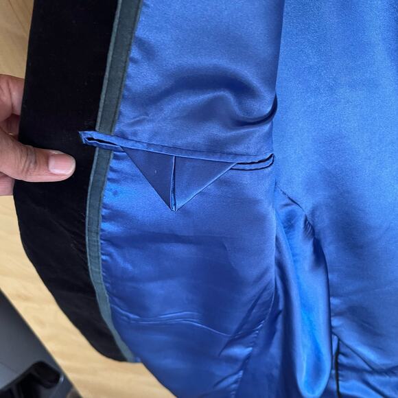Velour Trimmed MBX Blazer Blue Silky Lined Pin Stripe Mens XL Sports Coat Preppy - Picture 10 of 11